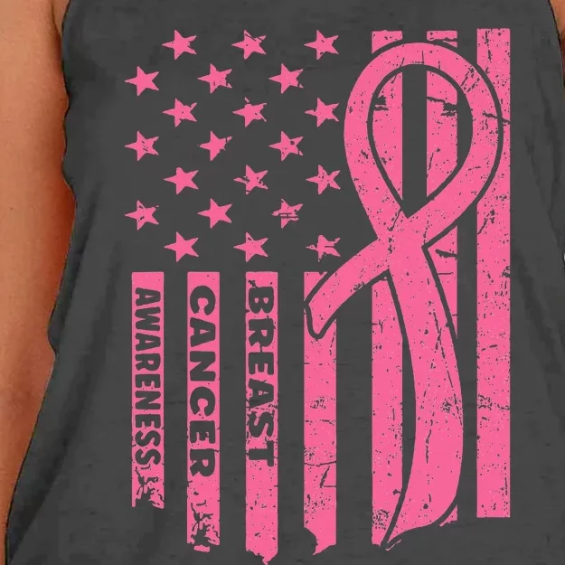 Breast Cancer Awareness Flag USA Breast Cancer Warrior Women's Knotted Racerback Tank