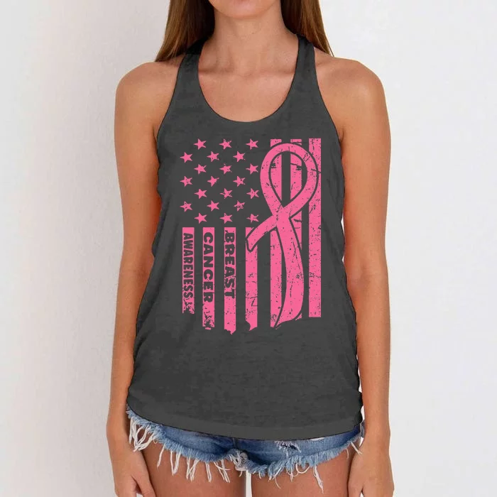 Breast Cancer Awareness Flag USA Breast Cancer Warrior Women's Knotted Racerback Tank