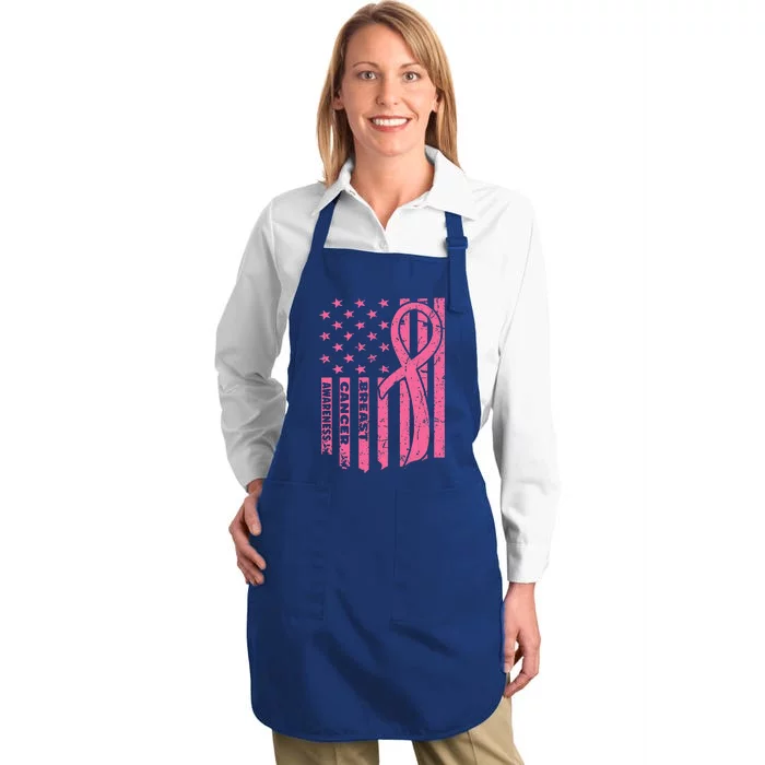 Breast Cancer Awareness Flag USA Breast Cancer Warrior Full-Length Apron With Pocket