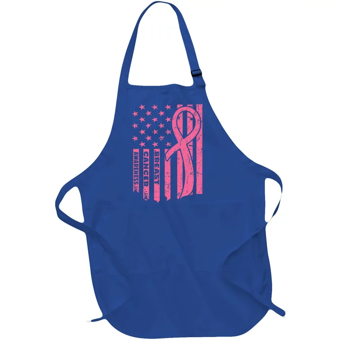 Breast Cancer Awareness Flag USA Breast Cancer Warrior Full-Length Apron With Pocket