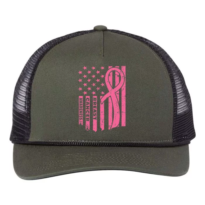 Breast Cancer Awareness Flag USA Breast Cancer Warrior Retro Rope Trucker Hat Cap