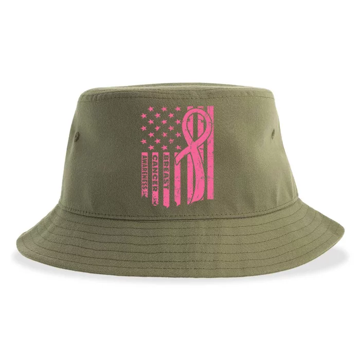 Breast Cancer Awareness Flag USA Breast Cancer Warrior Sustainable Bucket Hat