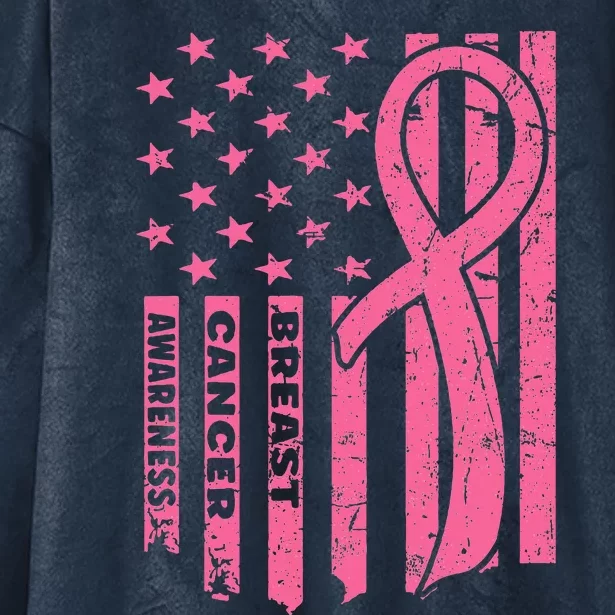 Breast Cancer Awareness Flag USA Breast Cancer Warrior Hooded Wearable Blanket