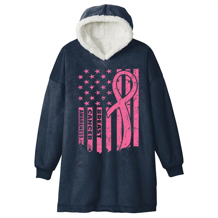 Breast Cancer Awareness Flag USA Breast Cancer Warrior Hooded Wearable Blanket