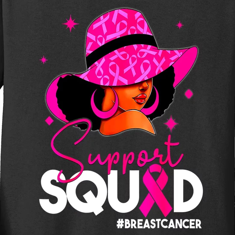 Breast Cancer Awareness Support Squad Black Women Pin.K Queen Gift Kids Long Sleeve Shirt