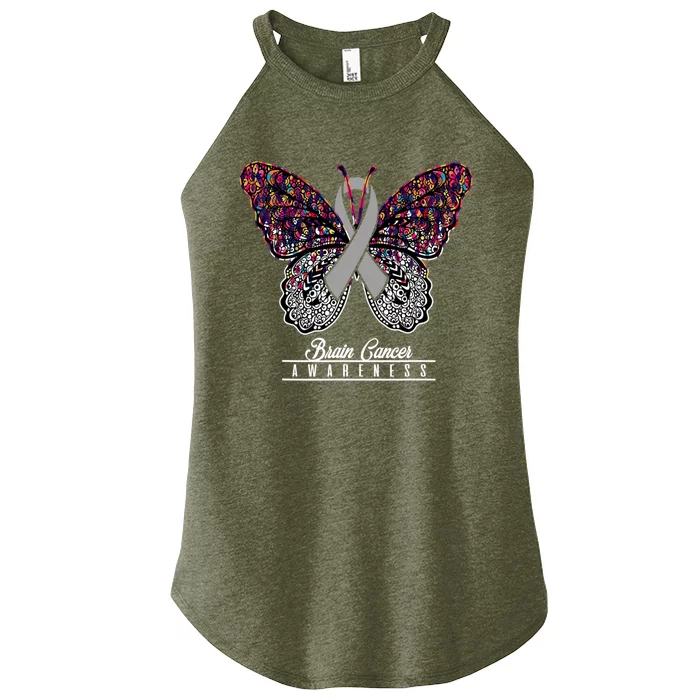 Brain Cancer Awareness Cute Gift Butterfly Lovers Funny Gift Women’s Perfect Tri Rocker Tank