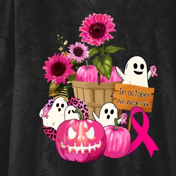 Breast Cancer Awareness Cute Ghosts And Pink Ribbon Pumpkins Gift Hooded Wearable Blanket