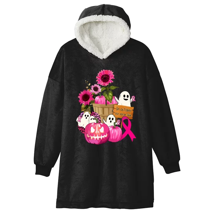 Breast Cancer Awareness Cute Ghosts And Pink Ribbon Pumpkins Gift Hooded Wearable Blanket