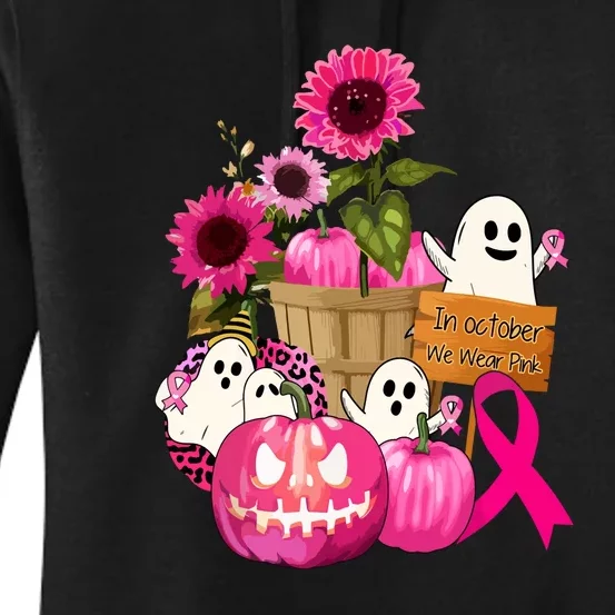 Breast Cancer Awareness Cute Ghosts And Pink Ribbon Pumpkins Gift Women's Pullover Hoodie