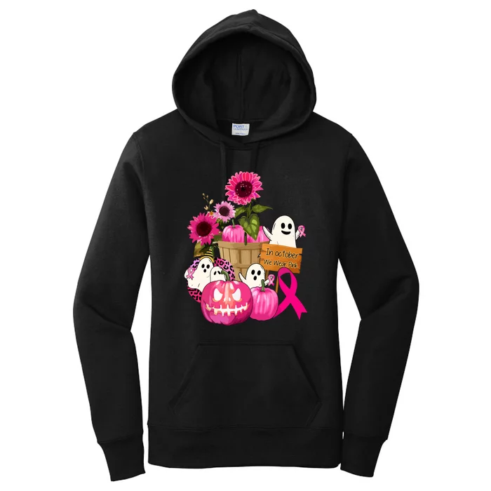 Breast Cancer Awareness Cute Ghosts And Pink Ribbon Pumpkins Gift Women's Pullover Hoodie