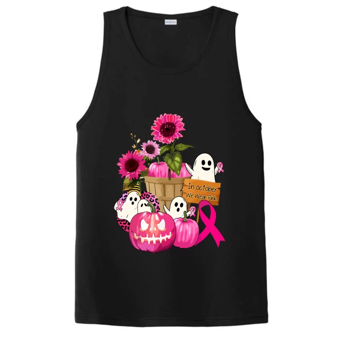 Breast Cancer Awareness Cute Ghosts And Pink Ribbon Pumpkins Gift Performance Tank