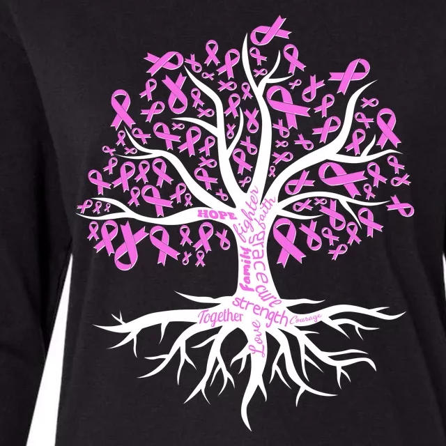 Breast Cancer Awareness Pink Ribbon Tree Womens Cotton Relaxed Long Sleeve T-Shirt