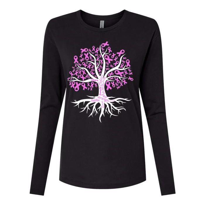 Breast Cancer Awareness Pink Ribbon Tree Womens Cotton Relaxed Long Sleeve T-Shirt