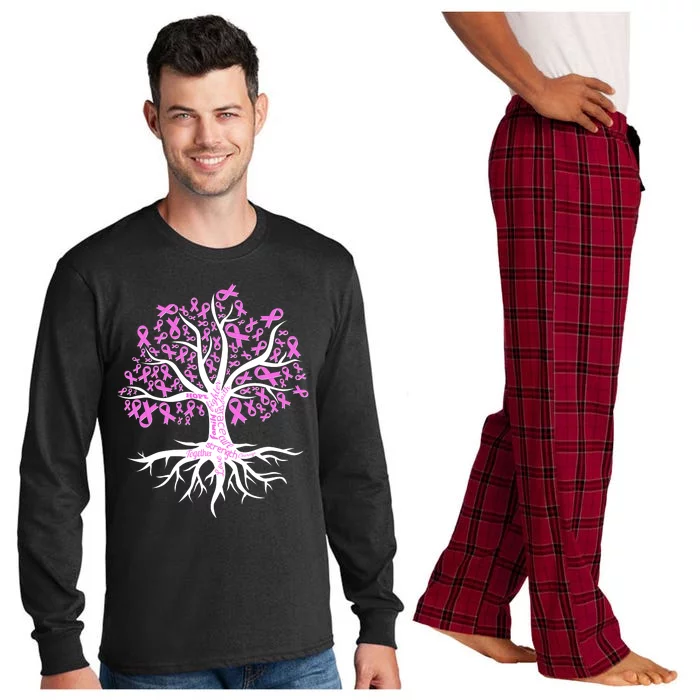 Breast Cancer Awareness Pink Ribbon Tree Long Sleeve Pajama Set