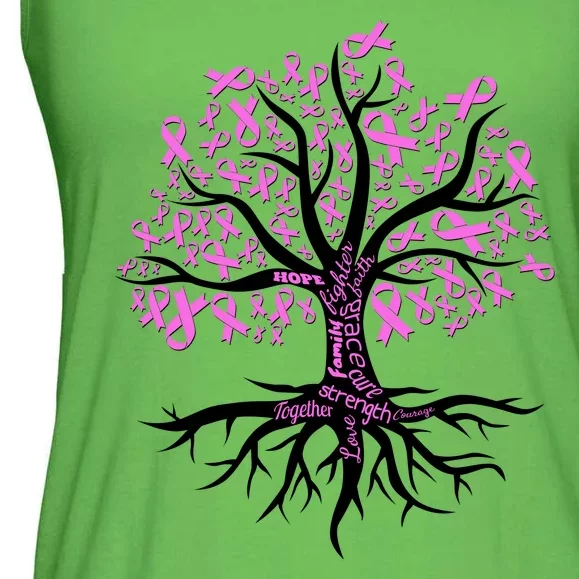 Breast Cancer Awareness Pink Ribbon Tree Ladies Essential Flowy Tank