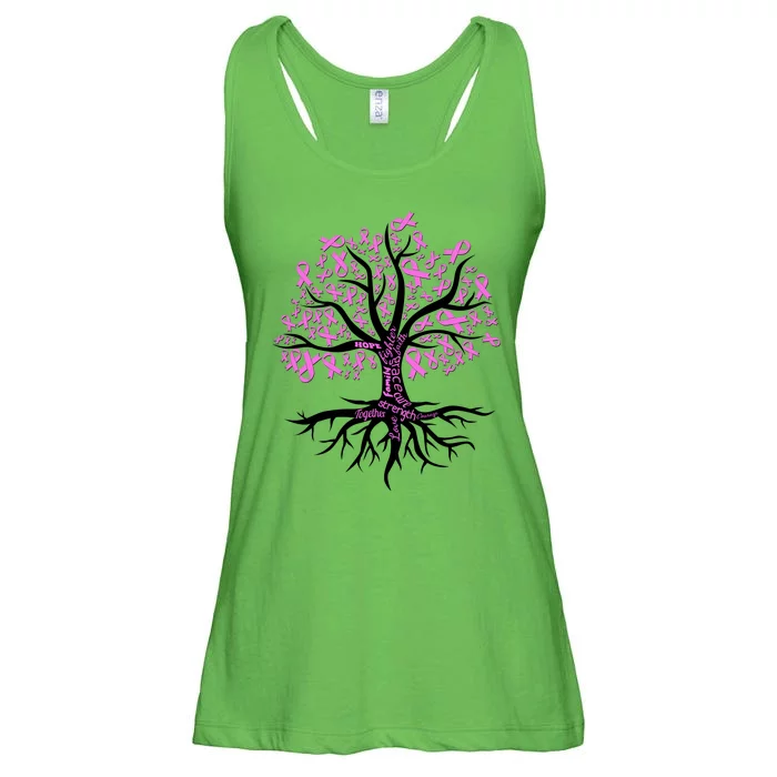 Breast Cancer Awareness Pink Ribbon Tree Ladies Essential Flowy Tank