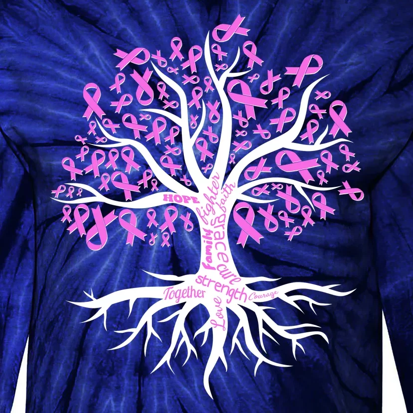 Breast Cancer Awareness Pink Ribbon Tree Tie-Dye Long Sleeve Shirt