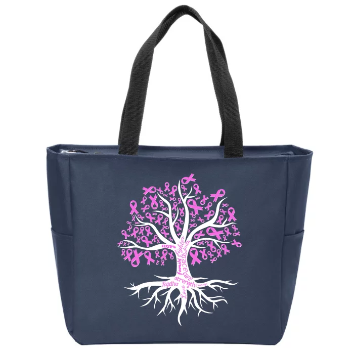 Breast Cancer Awareness Pink Ribbon Tree Zip Tote Bag