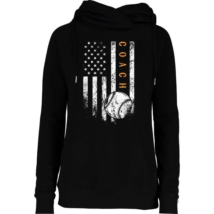 Baseball Coach American Flag Baseball Trainer Coaching Womens Funnel Neck Pullover Hood