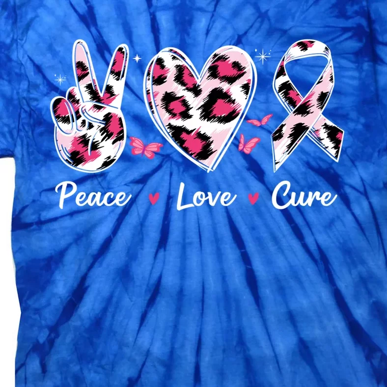 Breast Cancer Awareness Peace Love Cure Pink Ribbon Animal Gift Tie-Dye T-Shirt