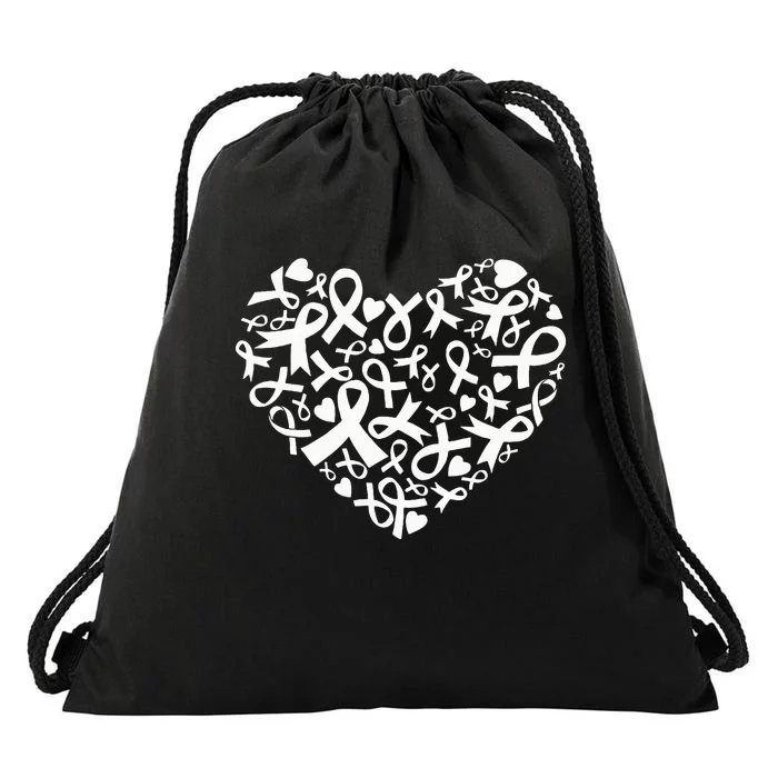 Breast Cancer Awareness Heart Ribbon Pink Support Drawstring Bag