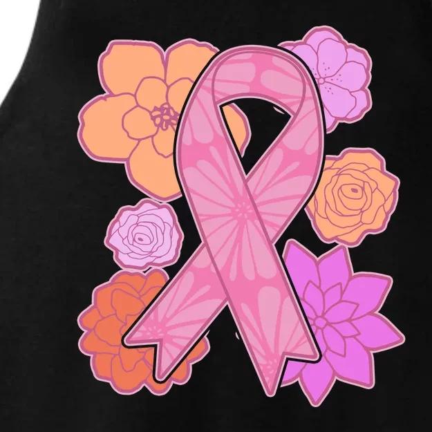 Breast Cancer Awareness Floral Flowers Ribbon Ladies Tri-Blend Wicking Tank