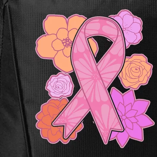 Breast Cancer Awareness Floral Flowers Ribbon City Backpack