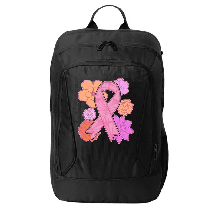 Breast Cancer Awareness Floral Flowers Ribbon City Backpack