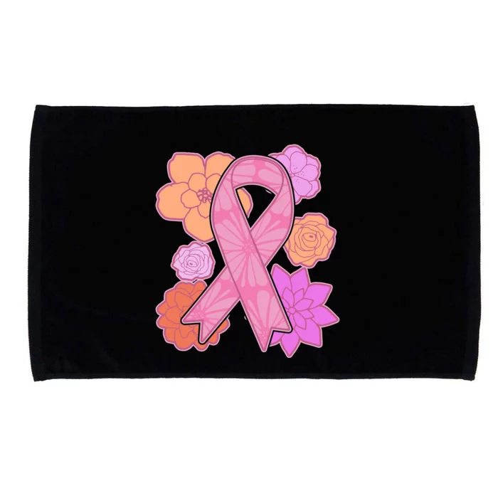 Breast Cancer Awareness Floral Flowers Ribbon Microfiber Hand Towel