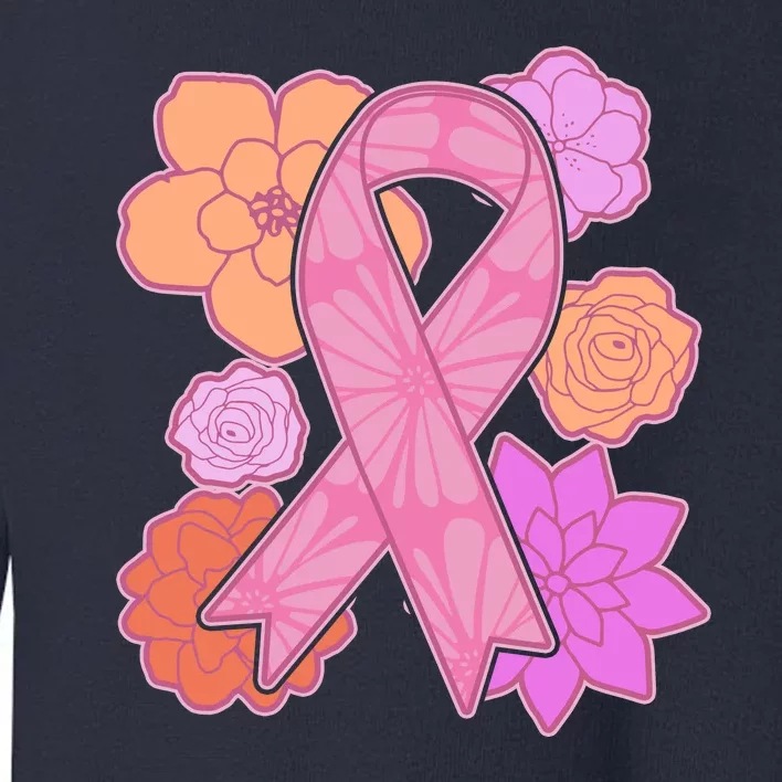 Breast Cancer Awareness Floral Flowers Ribbon Toddler Sweatshirt