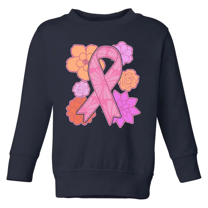 Breast Cancer Awareness Floral Flowers Ribbon Toddler Sweatshirt