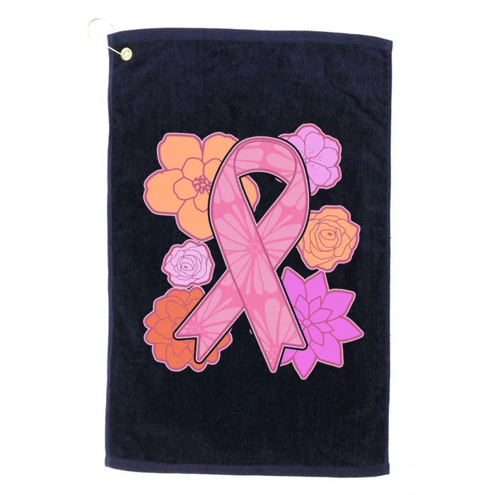 Breast Cancer Awareness Floral Flowers Ribbon Platinum Collection Golf Towel