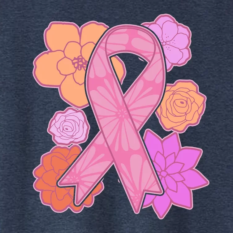 Breast Cancer Awareness Floral Flowers Ribbon Women's Crop Top Tee