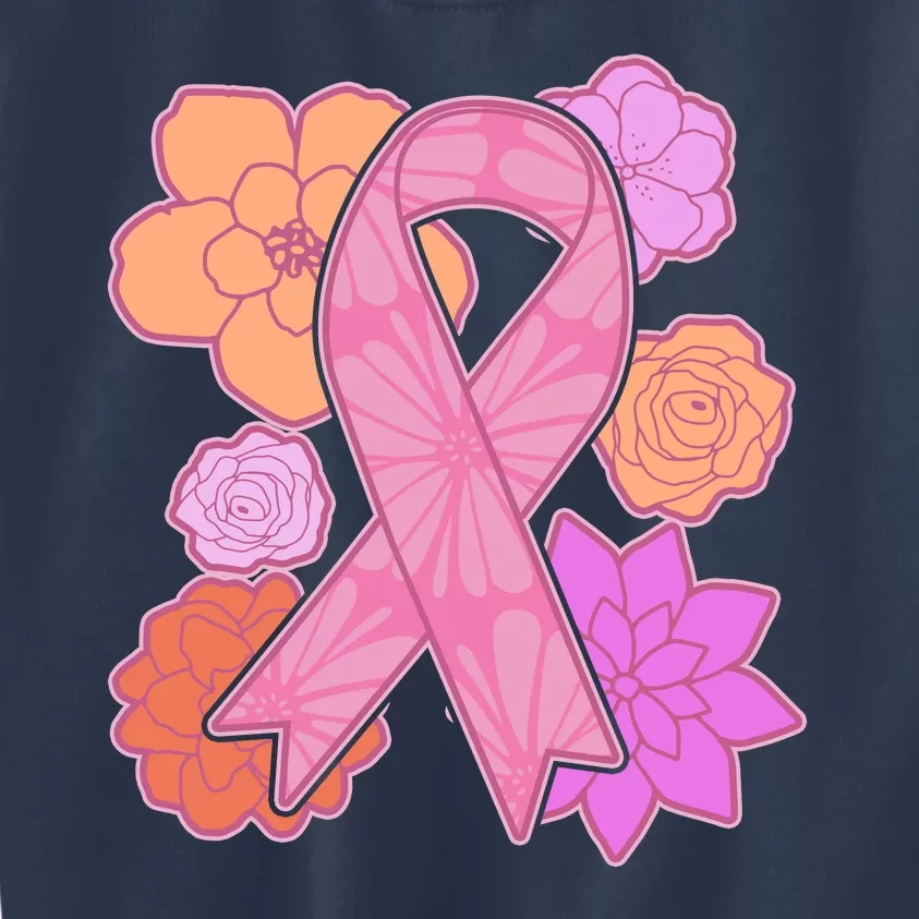 Breast Cancer Awareness Floral Flowers Ribbon Kids Sweatshirt