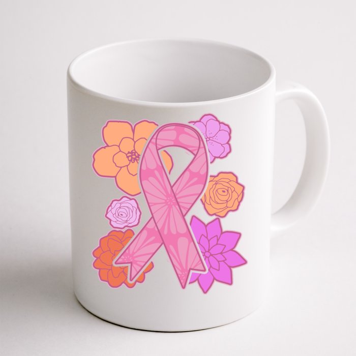 Breast Cancer Awareness Floral Flowers Ribbon Front & Back Coffee Mug