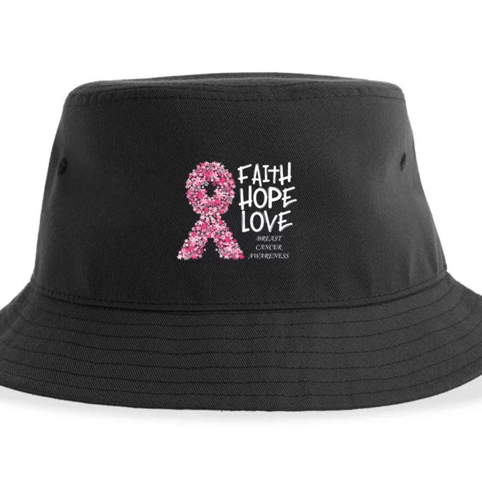 Breast Cancer Awareness Faith Love Hope Pink Ribbon Sustainable Bucket Hat