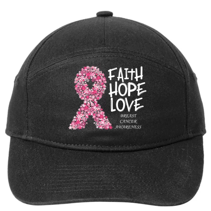 Breast Cancer Awareness Faith Love Hope Pink Ribbon 7-Panel Snapback Hat