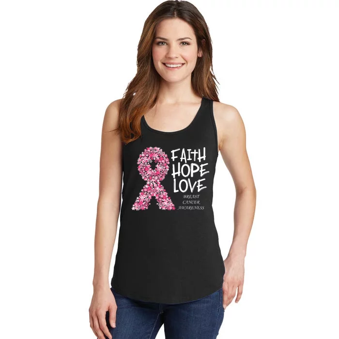 Breast Cancer Awareness Faith Love Hope Pink Ribbon Ladies Essential Tank