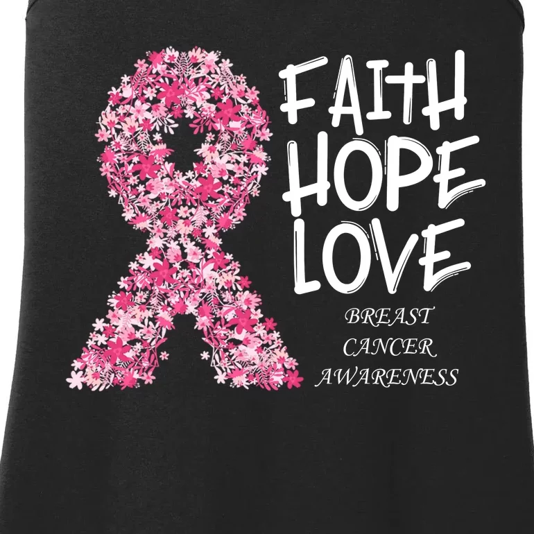 Breast Cancer Awareness Faith Love Hope Pink Ribbon Ladies Essential Tank