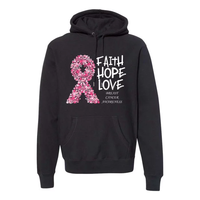 Breast Cancer Awareness Faith Love Hope Pink Ribbon Premium Hoodie