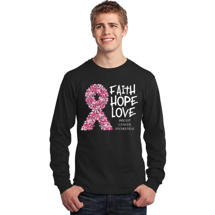 Breast Cancer Awareness Faith Love Hope Pink Ribbon Tall Long Sleeve T-Shirt