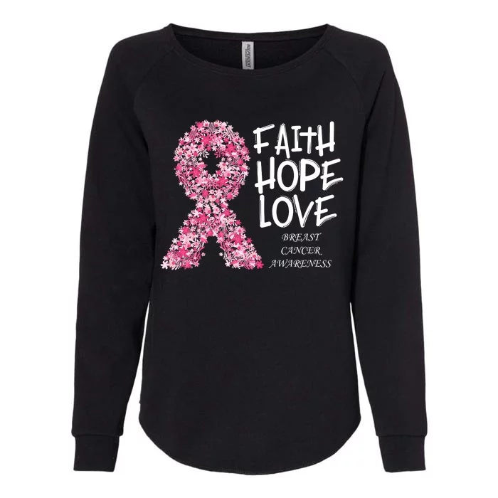 Breast Cancer Awareness Faith Love Hope Pink Ribbon Womens California Wash Sweatshirt