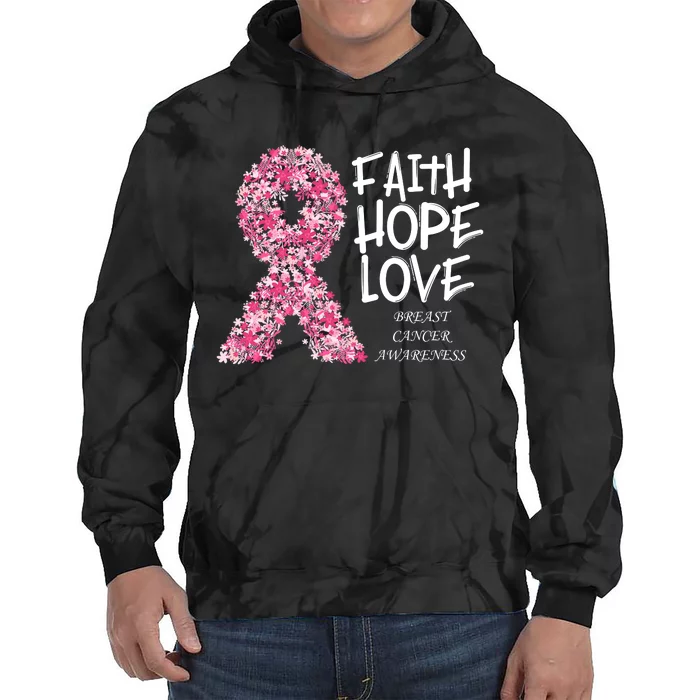 Breast Cancer Awareness Faith Love Hope Pink Ribbon Tie Dye Hoodie