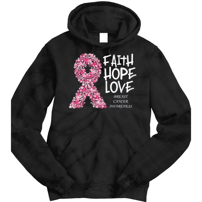 Breast Cancer Awareness Faith Love Hope Pink Ribbon Tie Dye Hoodie