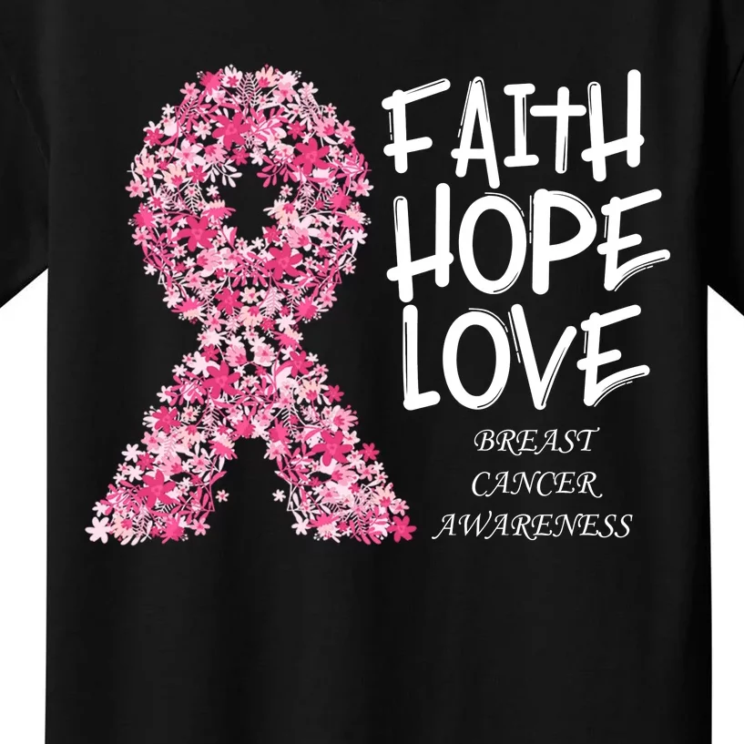 Breast Cancer Awareness Faith Love Hope Pink Ribbon Kids T-Shirt