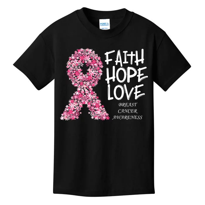 Breast Cancer Awareness Faith Love Hope Pink Ribbon Kids T-Shirt