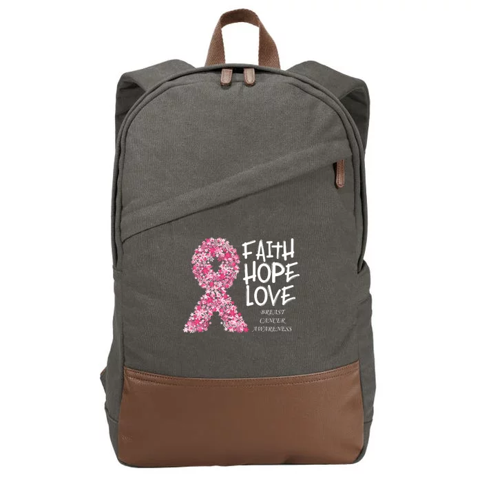 Breast Cancer Awareness Faith Love Hope Pink Ribbon Cotton Canvas Backpack