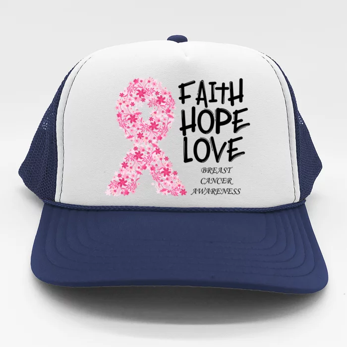 Breast Cancer Awareness Faith Love Hope Pink Ribbon Trucker Hat