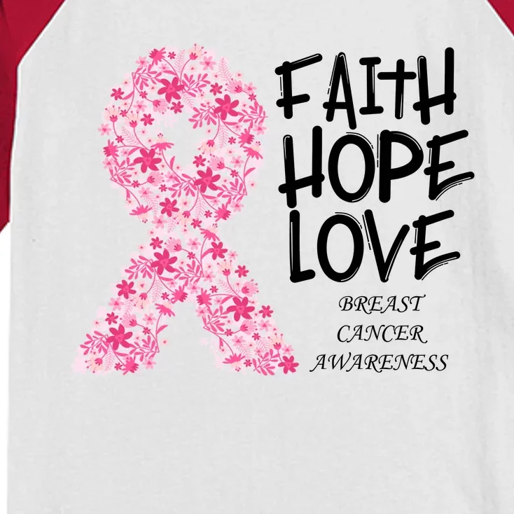 Breast Cancer Awareness Faith Love Hope Pink Ribbon Kids Colorblock Raglan Jersey