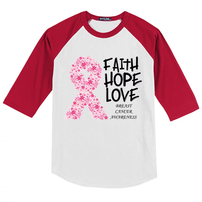 Breast Cancer Awareness Faith Love Hope Pink Ribbon Kids Colorblock Raglan Jersey